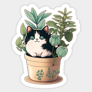 Black Cat and Plants Sticker